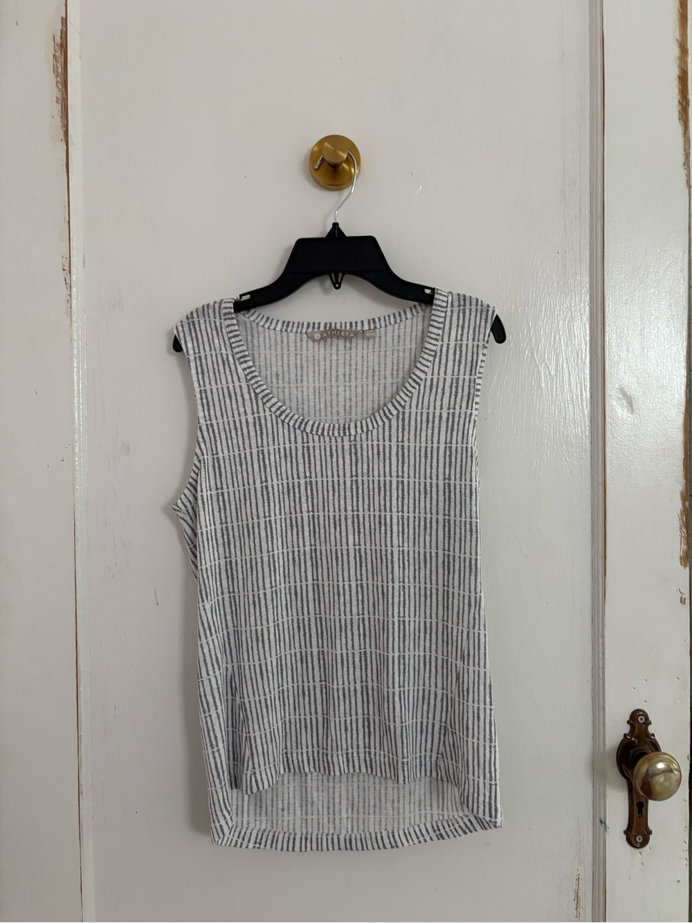 Athleta White & Gray Striped Sleeveless Tank